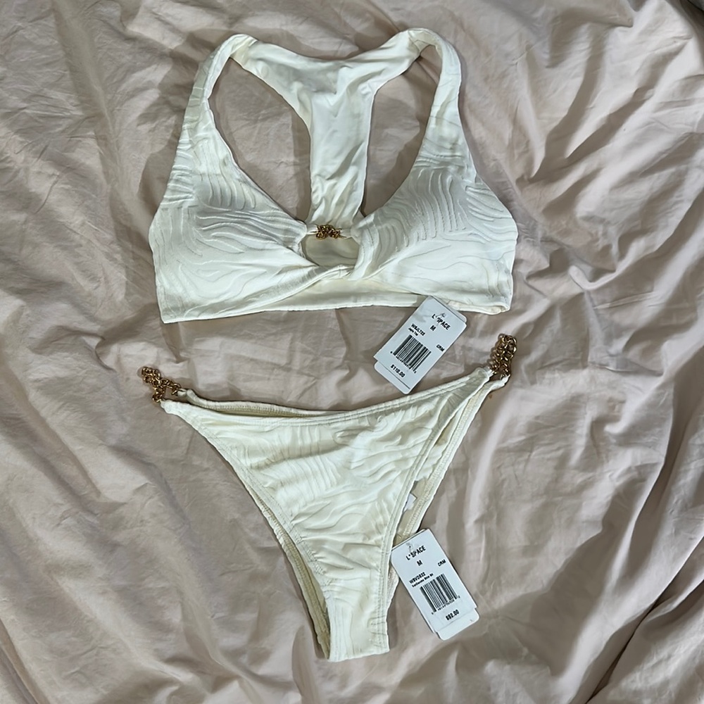 LSpace animal textured chain bikini in white - size M